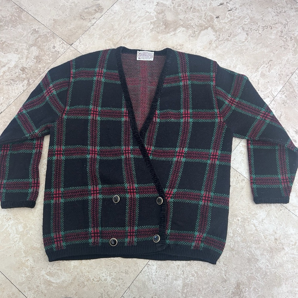 Pendleton Womens Plaid Wool Cardigan‎ Sweater Sz Small P Double-Breasted USA Vtg